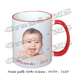 Hrnček (šálka) GRAND-MS, biely s červeným uškom