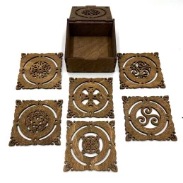 Drevené podložky pod poháre s boxom - vzor E