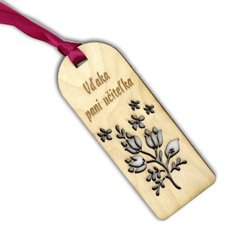 Drevená záložka do knihy s gravírovaným textom a obrázkom