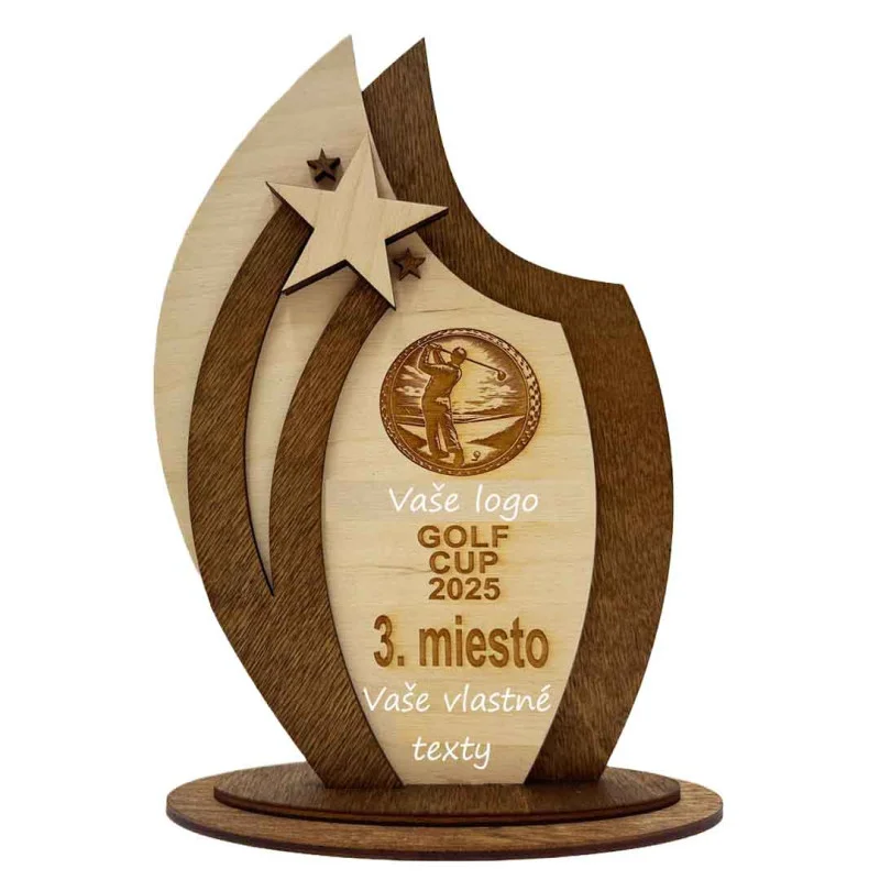 Drevená trofej s vlastným logom a textom - b