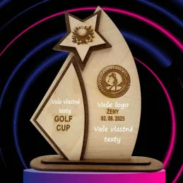 Drevená trofej s vlastným logom a textom - g