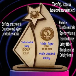 Drevená trofej s vlastným logom a textom - g