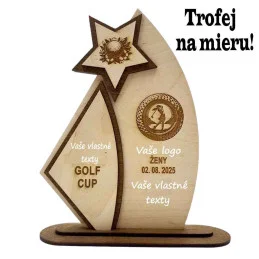 Drevená trofej s vlastným logom a textom - g