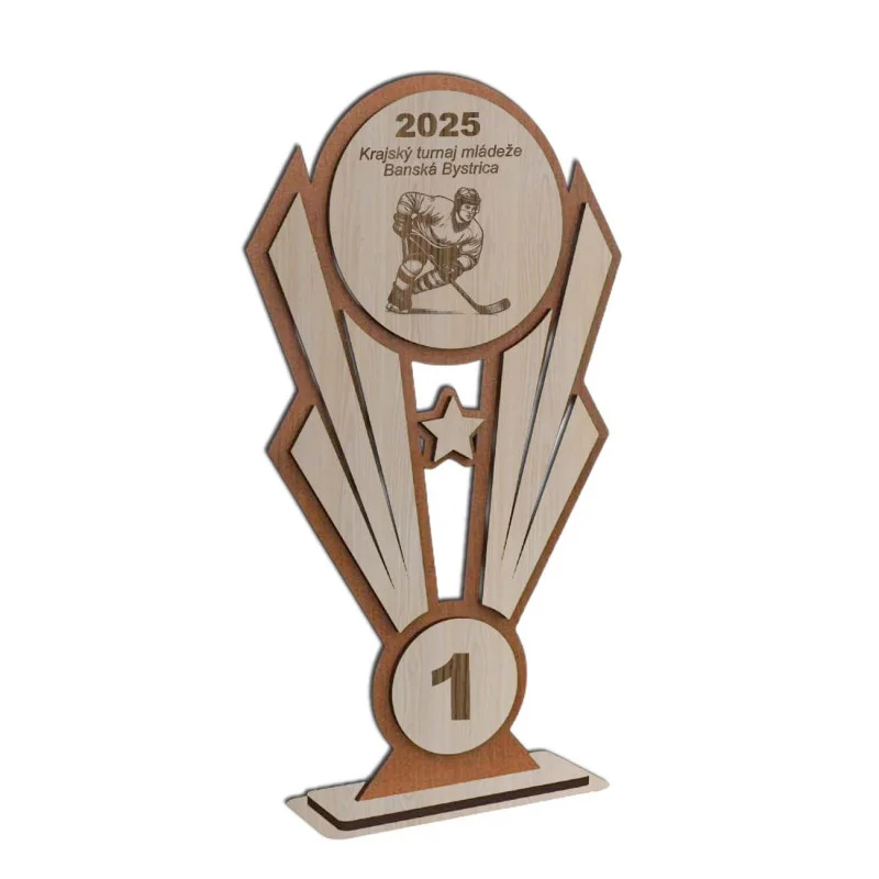 Drevená trofej s vlastným logom a textom - j