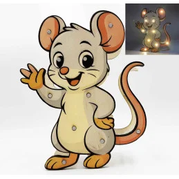 Detská drevená LED lampa Myška