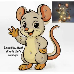 Detská drevená LED lampa Myška
