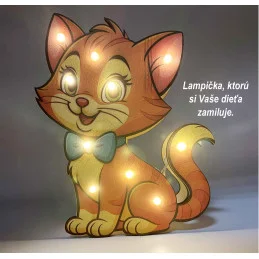 Detská drevená LED lampa Mačička