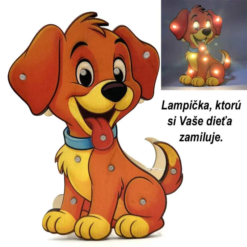 Detská drevená LED lampa Psík