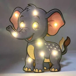 Detská drevená LED lampa Sloník