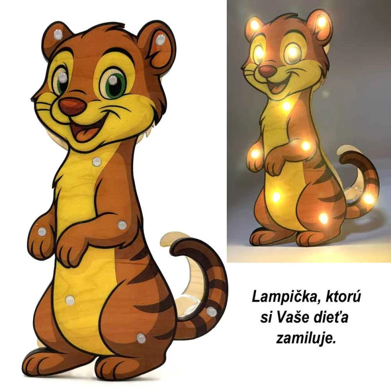 Detská drevená LED lampa Lasička