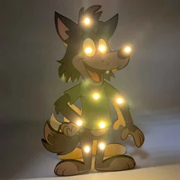 Detská drevená LED lampa Vĺčik