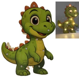 Detská drevená LED lampa Dinosaurus