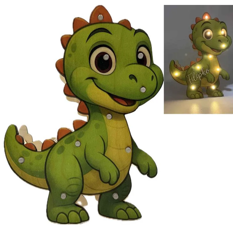 Detská drevená LED lampa Dinosaurus