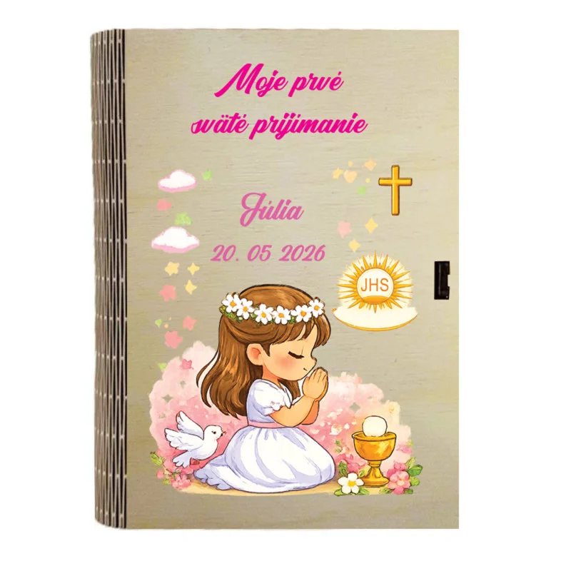 Drevená krabička na prvé sväté prijímanie s menom a dátumom – dar a pamiatka