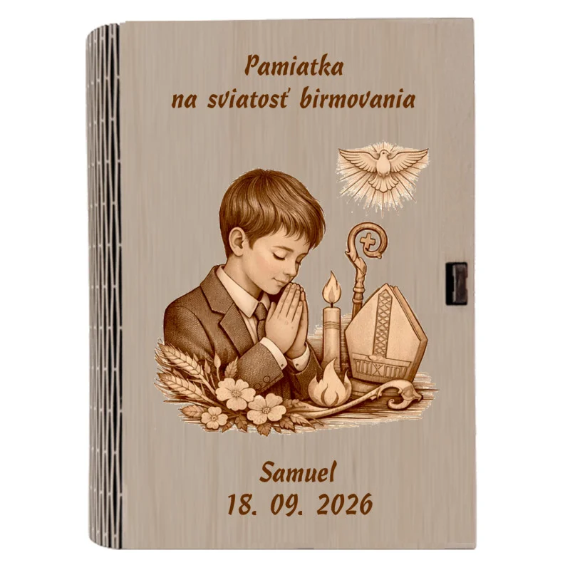 Drevená krabička na birmovku s menom a dátumom – dar a pamiatka